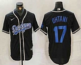 Men's Los Angeles Dodgers #17 Shohei Ohtani Black Cool Base With Patch Stitched Baseball Jersey,baseball caps,new era cap wholesale,wholesale hats